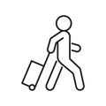 Person travel with suitcase, tourist, line icon. Vacation, journey with bag. Vector outline sign Royalty Free Stock Photo