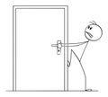 Person Trying to Open Locked or Blocked Door , Vector Cartoon Stick Figure Illustration