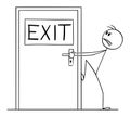 Person Trying to Open Locked or Blocked Exit Door , Vector Cartoon Stick Figure Illustration