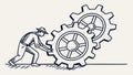 A person turning gears, a vector concept of process and industry. vector design Generative AI Royalty Free Stock Photo