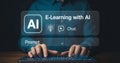 Person using keyboard with holographic interface representing ai powered e learning tools and concepts Royalty Free Stock Photo