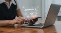 a Person types on phone. shows utilization of Artificial Intelligence and Automation today