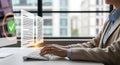 Person typing on keyboard with digital document approval on computer screen Royalty Free Stock Photo