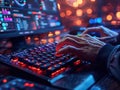 Person Typing on Keyboard in Front of Computer Monitor Royalty Free Stock Photo