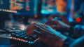 Person Typing on Keyboard in Front of Monitor Royalty Free Stock Photo