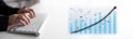Business Growth Analysis with Data Visualization, Keyboard Input, and Increasing Graph Trend for Financial Success in Royalty Free Stock Photo