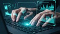 Person typing on laptop with AI generate interface and data visualization Royalty Free Stock Photo