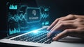 Person Typing on Laptop with AI Generate Interface and Digital Data Visualization Royalty Free Stock Photo