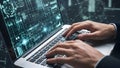 Person typing on laptop with futuristic interface Royalty Free Stock Photo