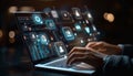 A person is typing on a laptop with a screen displaying a variety of icons by AI generated image Royalty Free Stock Photo