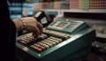 person typing on a calculator person typing on a typewriter