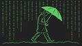 Person with Umbrella in Binary Rain Vector, vector design Generative AI Royalty Free Stock Photo