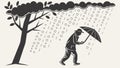 Person with Umbrella Under Binary Rain Tree, Vector Art, vector design Generative AI Royalty Free Stock Photo
