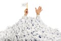 Person under crumpled pile of papers Royalty Free Stock Photo