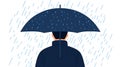 Person Under a Dark Blue Umbrella in Heavy Rain Royalty Free Stock Photo