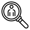 Person under the magnifier icon, outline style Royalty Free Stock Photo