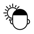 Person under the sun, minimal black and white outline icon. Flat vector illustration. Isolated on white.