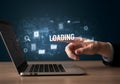 Uploading data to cloud server on laptop for file management and data transfer with progress bar indicator Royalty Free Stock Photo
