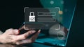 A person uses a smartphone with a secure login interface, symbolizing data protection, online privacy, cybersecurity, and safe Royalty Free Stock Photo