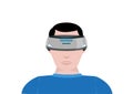 A Person Uses a Virtual Reality device for 360 video gaming. Editable Clip Art.