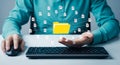 Person using computer mouse and keyboard with digital file folder network technology Royalty Free Stock Photo