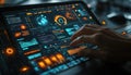 Person using laptop with AI-powered interactive dashboard for advanced business intelligence and data visualization