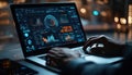 Person using laptop with AI-powered interactive dashboard for advanced business intelligence and data visualization