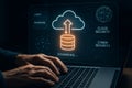 Person using laptop for cloud data transfer and cyber security with login and password protection Royalty Free Stock Photo