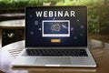 Person using a laptop computer for online training webinars. Royalty Free Stock Photo