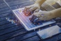 Person using a laptop computer with technology cybersecurity and privacy concept. protection and safe data for global network secu Royalty Free Stock Photo