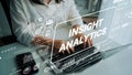 Person Using Laptop for Insight Analytics with Digital Graphics and Data Visualization Elements. Asymptotic smart data Royalty Free Stock Photo