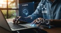 AI agents and machine learning concept with person using laptop and displaying artificial intelligence data Royalty Free Stock Photo