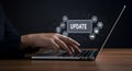 Software update on laptop computer concept for system maintenance and security optimization process now available Royalty Free Stock Photo