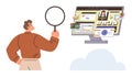 Person Using Magnifying Glass to Examine Online Dashboard with Analytics and Visual Data Royalty Free Stock Photo