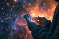 A person using a mobile app for identifying celestial objects