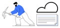 Man Mining Data with Pickaxe Next to Cloud Symbol and Documents Royalty Free Stock Photo