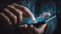 Person using smartphone with digital data flow Royalty Free Stock Photo