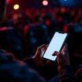 Person using smartphone in dimly lit theater, enjoying a break from movie Royalty Free Stock Photo