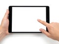 Person using tablet device isolated on white background Royalty Free Stock Photo