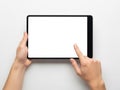 Person using tablet device isolated on white background Royalty Free Stock Photo