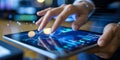 Person using tablet with financial charts and data Royalty Free Stock Photo