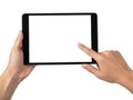 Person using tablet isolated on white background Royalty Free Stock Photo