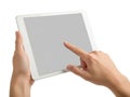 Person using tablet isolated on white background Royalty Free Stock Photo