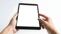 Person using tablet isolated on white background Royalty Free Stock Photo