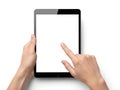 Person using tablet isolated on white background Royalty Free Stock Photo