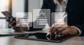 Person using tablet and phone with digital house checklist interface technology Royalty Free Stock Photo