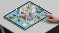 Person using tablet to control smart home system with interactive 3D interface Royalty Free Stock Photo