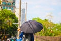 A person using an umbrella in summer