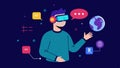 Person using VR Headset A user wearing a virtual reality headset interacting with a digital interface that translates