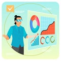 Man Using Virtual Reality Interface Displaying Data Analysis and Graphs Royalty Free Stock Photo